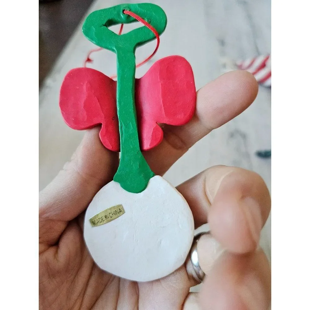 Vintage clay rattle baby ornament first Xmas tree